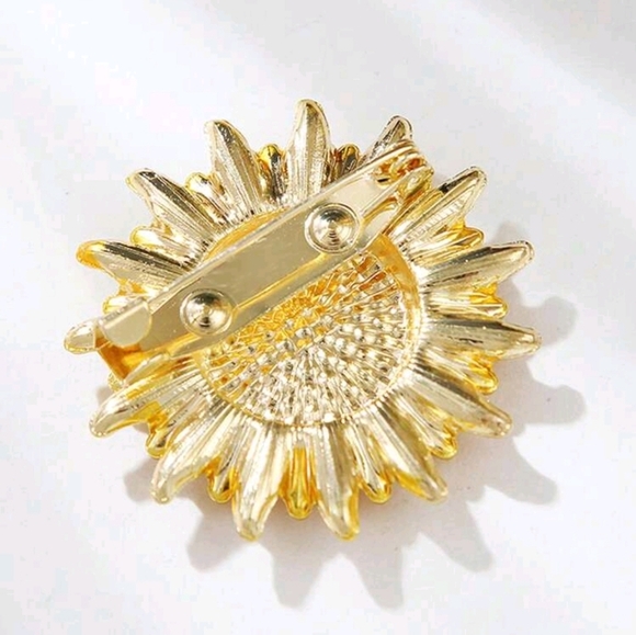 Sunflower Rhinestone Brooch Pin Gold and Black - Picture 2 of 6